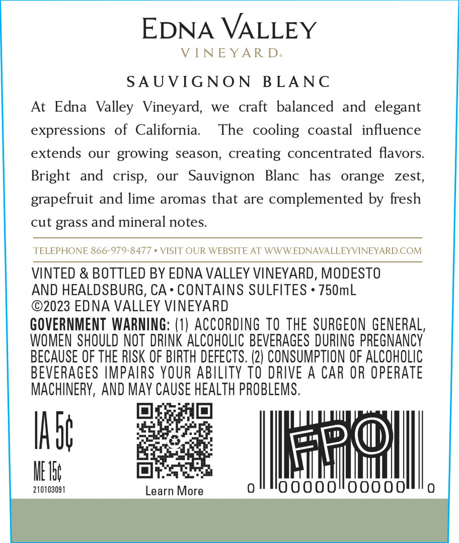 TABC label artwork for Edna Valley Vineyard Sauvignon Blanc California