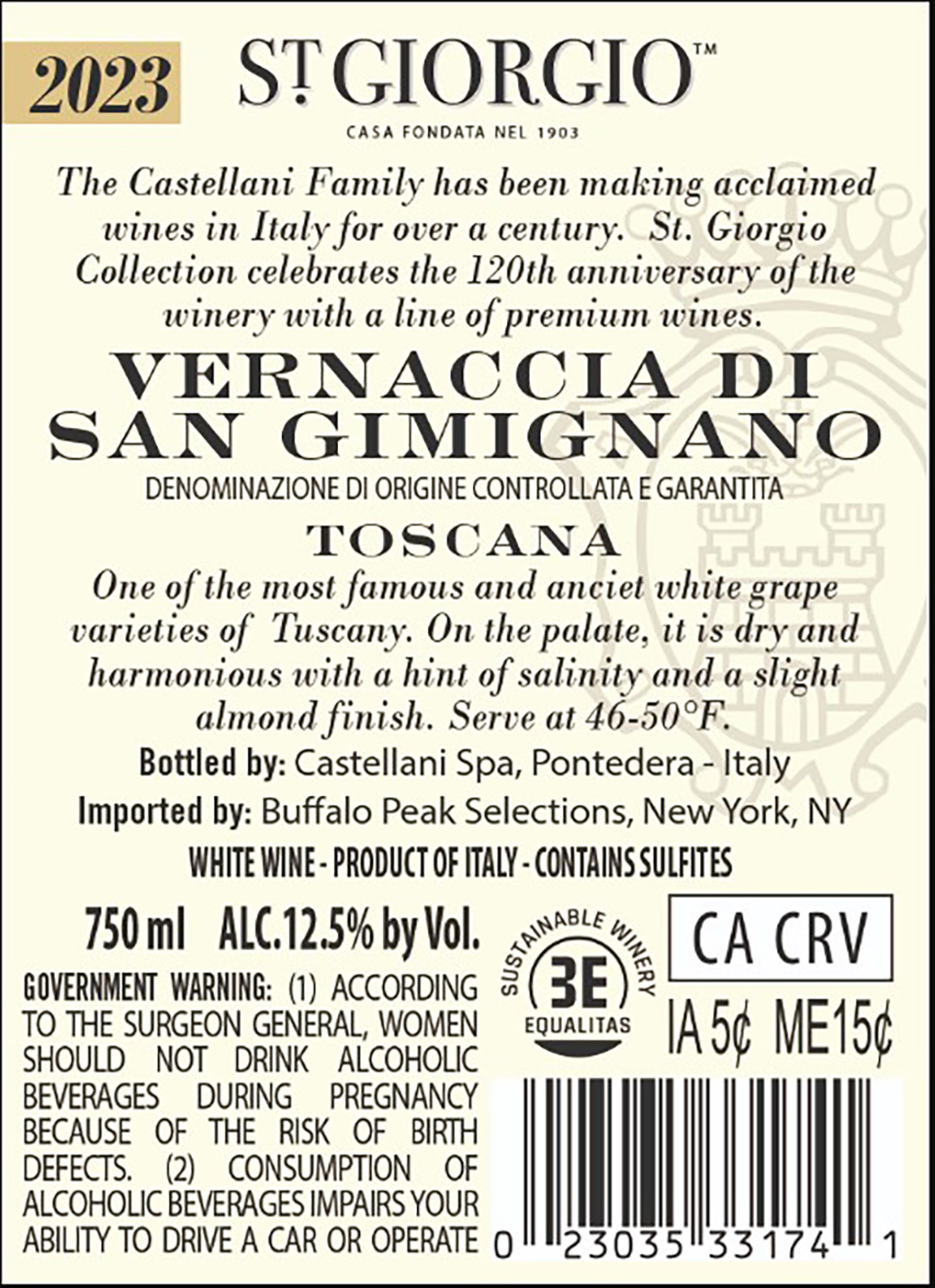 TABC label artwork for ST. GIORGIO VERNACCIA DI SAN GIMIGNANO