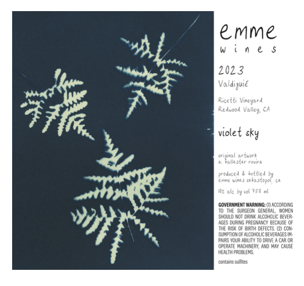 TABC label artwork for Valdiguié/Violet Sky - Emme Wines