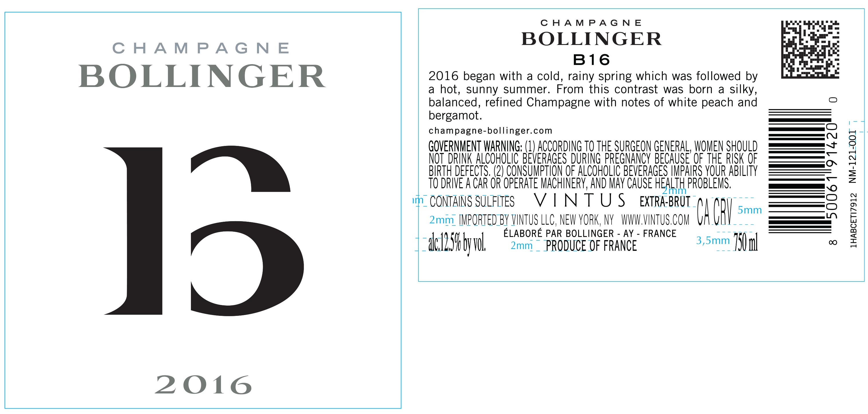 TABC label artwork for Champagne Bollinger B16