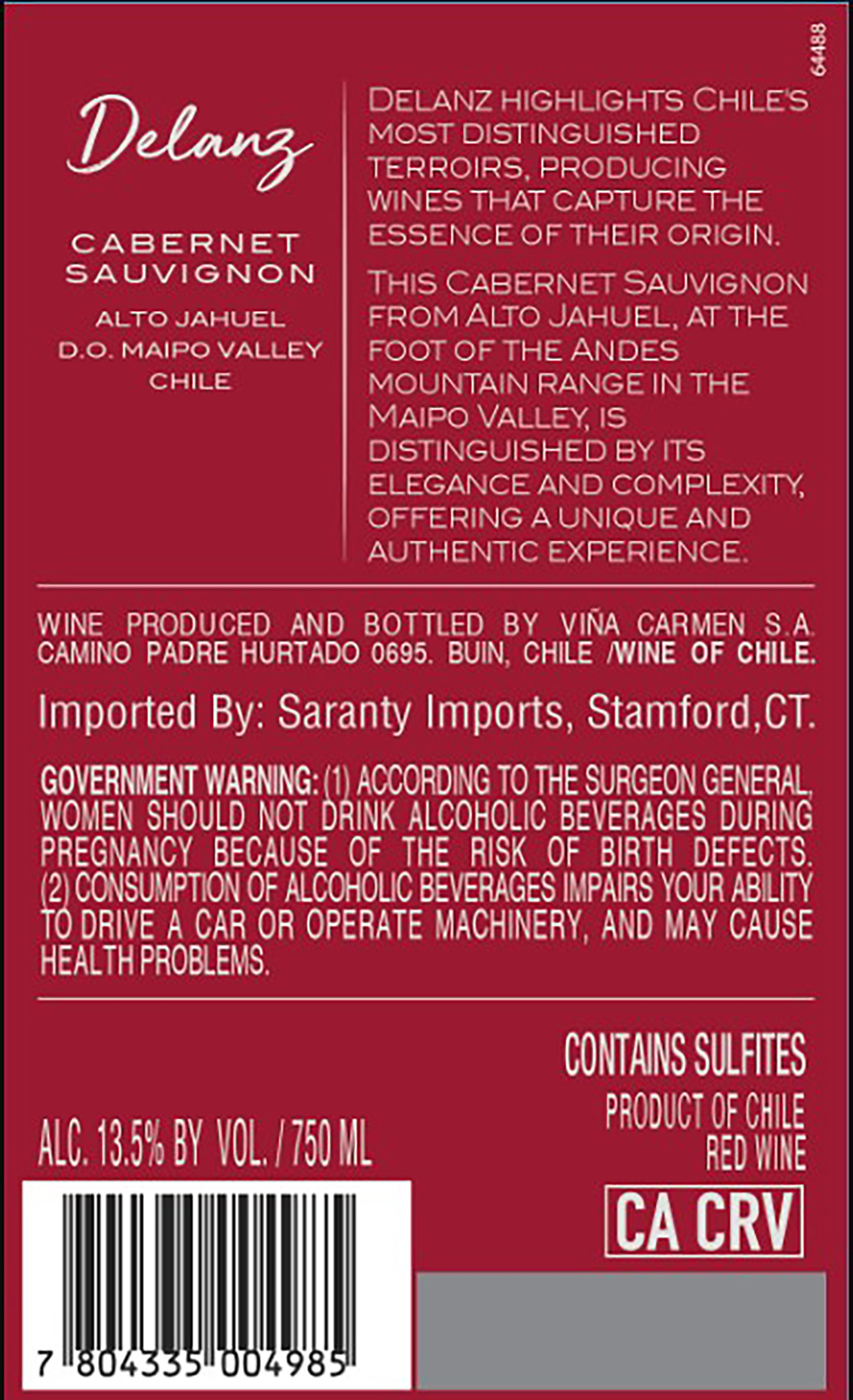 TABC label artwork for Carmen Cabernet Sauvignon Delanz