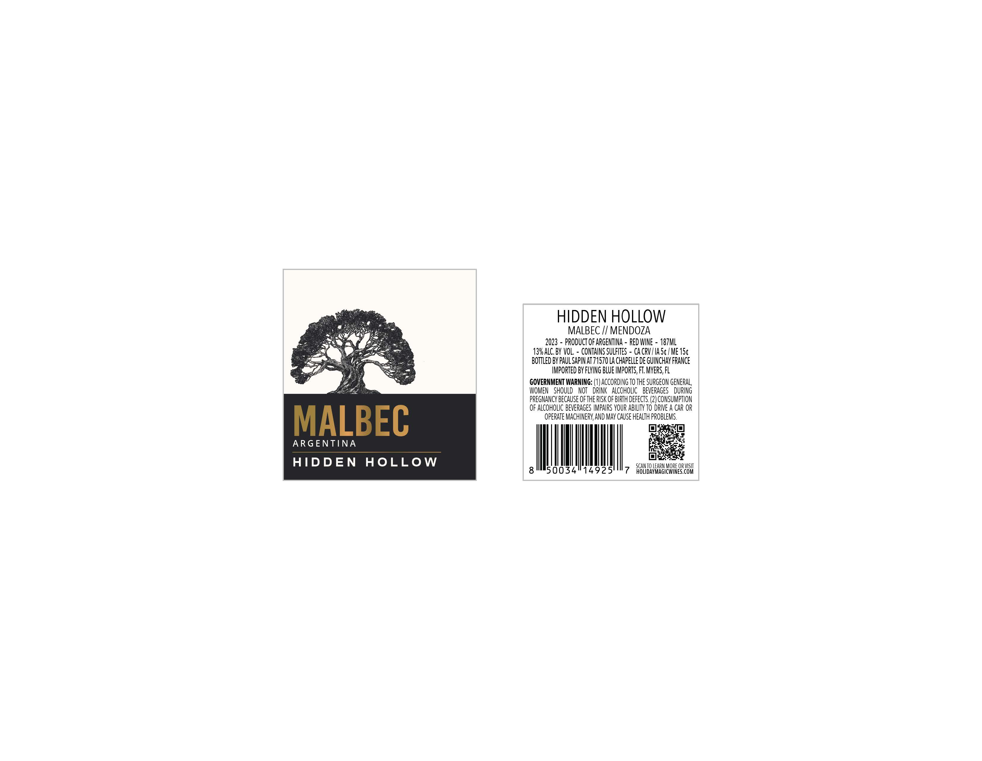 TABC label artwork for HIDDEN HOLLOW Malbec Argentina