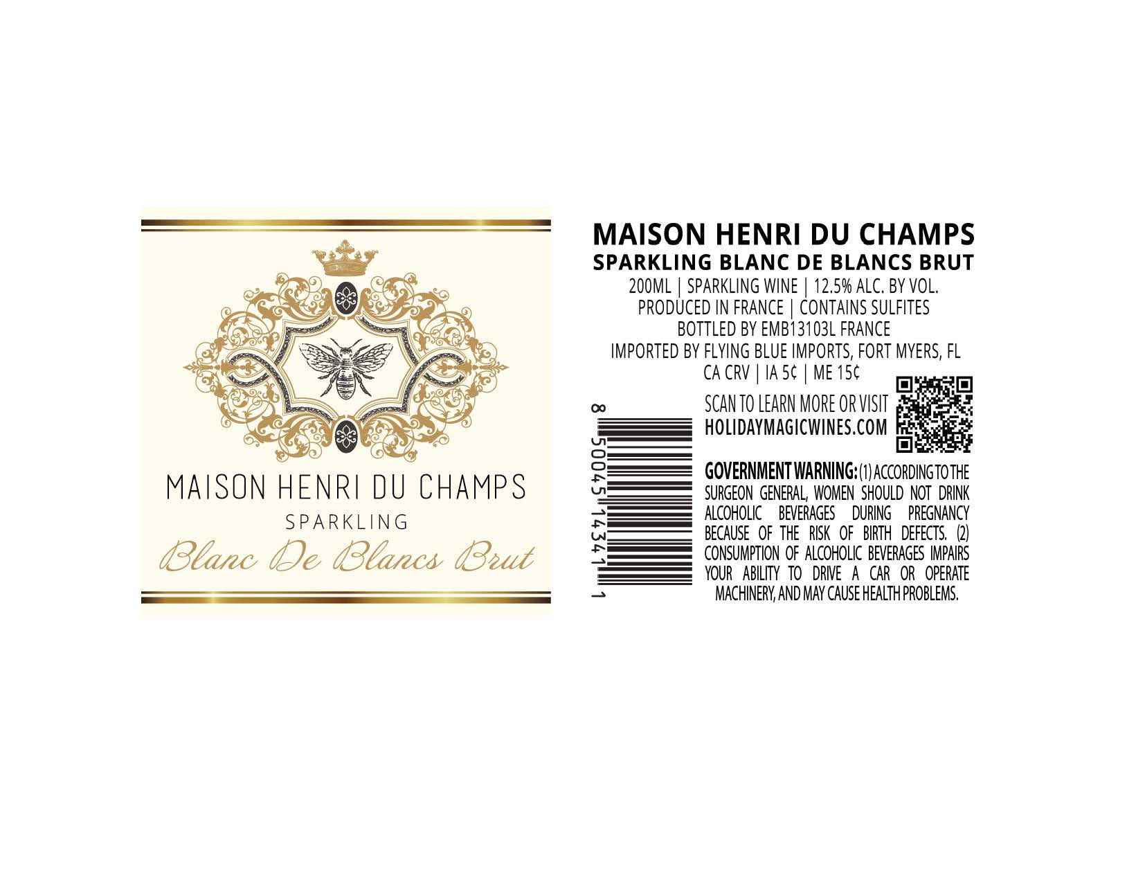 TABC label artwork for MAISON HENRI DU CHAMPS Sparkling Blanc de Blancs Brut France