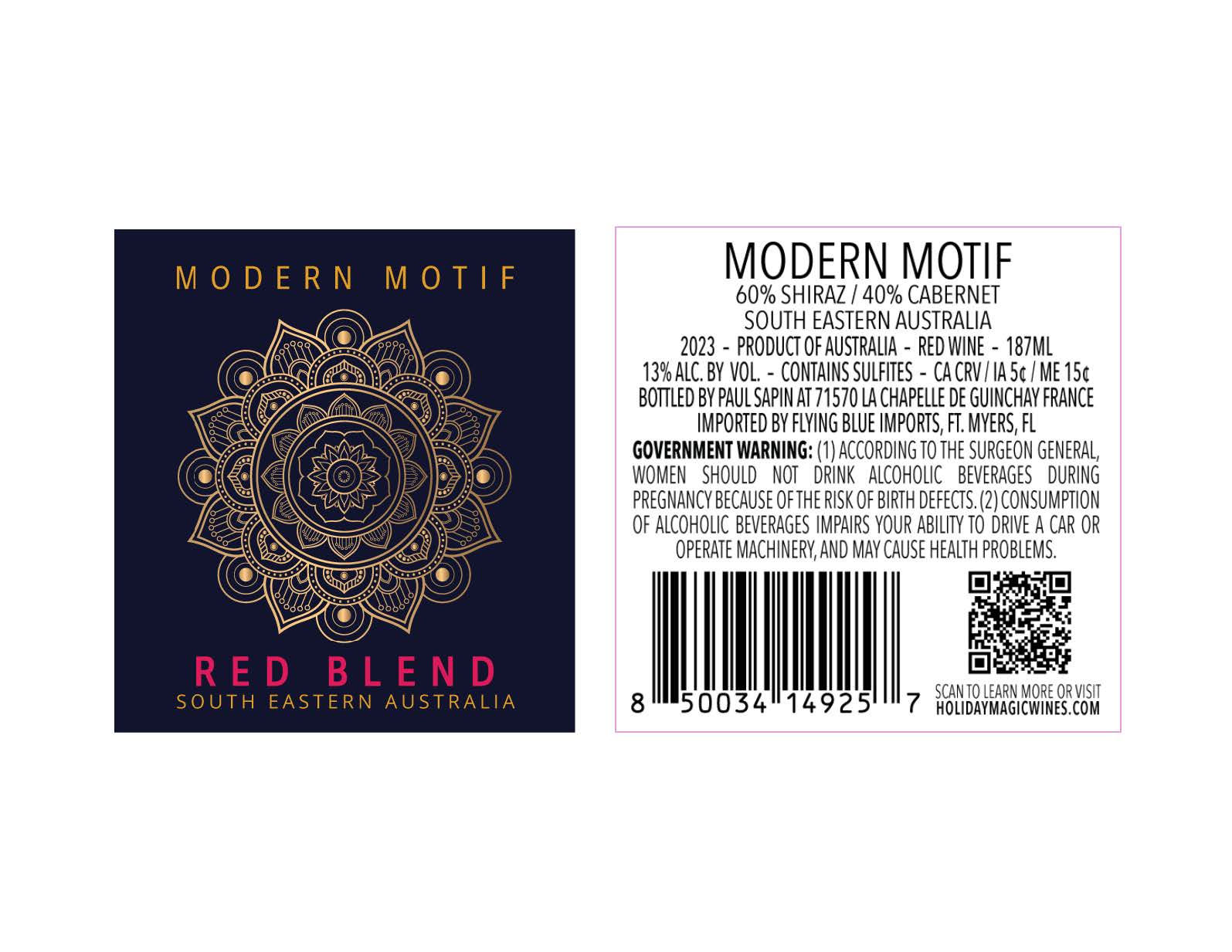 TABC label artwork for MODERN MOTIF Red Blend Australia