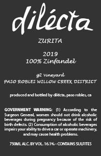 TABC label artwork for Dilecta Zurita Zinfandel