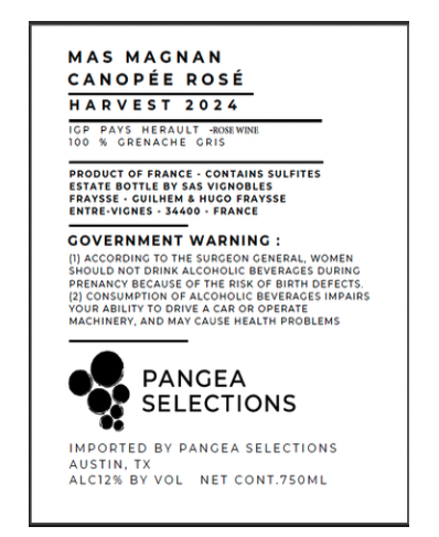 TABC label artwork for CANOPÈE - MAS MAGNAN