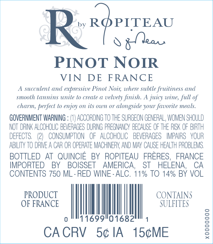 TABC label artwork for Ropiteau Pinot Noir Vin De France 2024