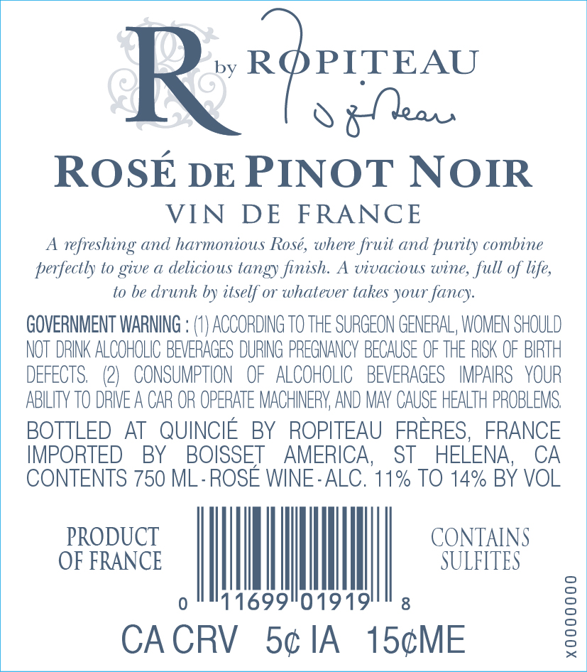 TABC label artwork for Ropiteau Rose De Pinot Noir Vin De France 2024