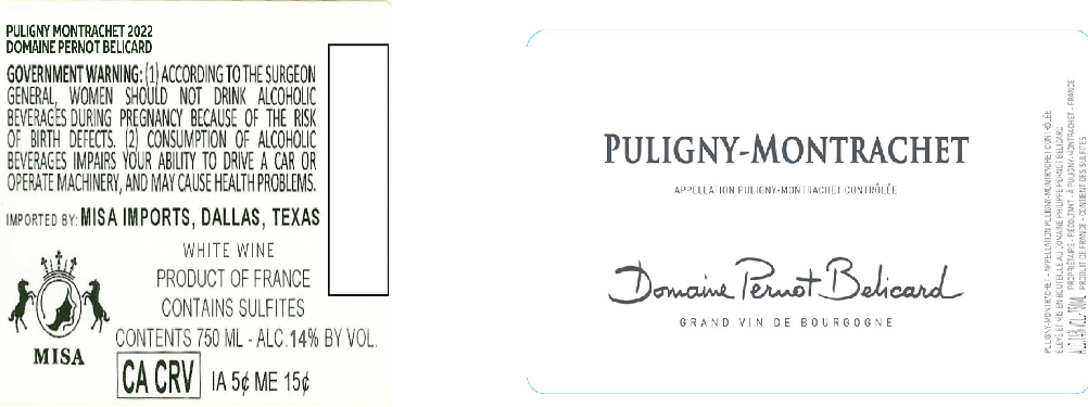 TABC label artwork for DOMAINE PERNOT BELICARD PULIGNY MONTRACHET