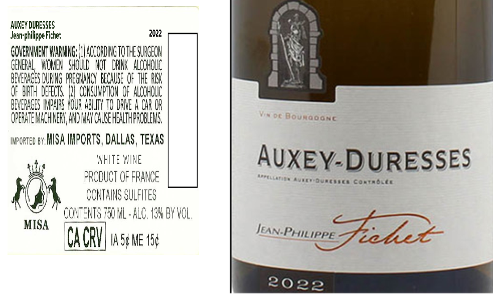 TABC label artwork for JEAN-PHILIPPE FICHET AUXEY DURESSES