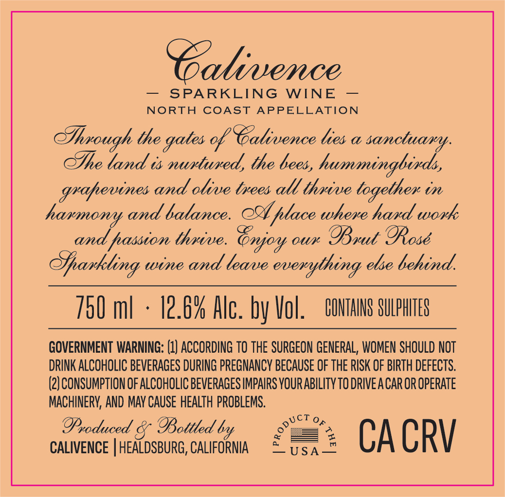 TABC label artwork for Calivence Sparkling Brut Rose