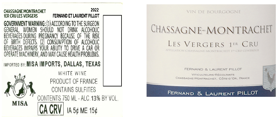 TABC label artwork for FERNAND ET LAURENT PILLOT LES VERGERS