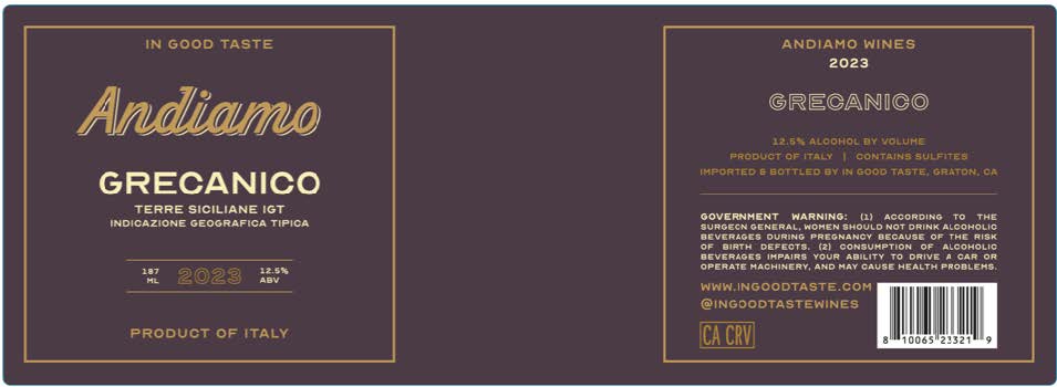 TABC label artwork for ANDIAMO GRECANICO