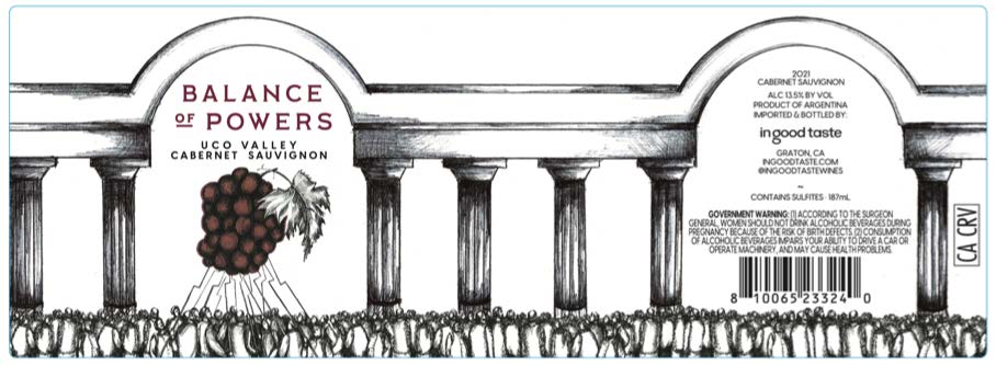 TABC label artwork for BALANCE OF POWERS CABERNET SAUVIGNON