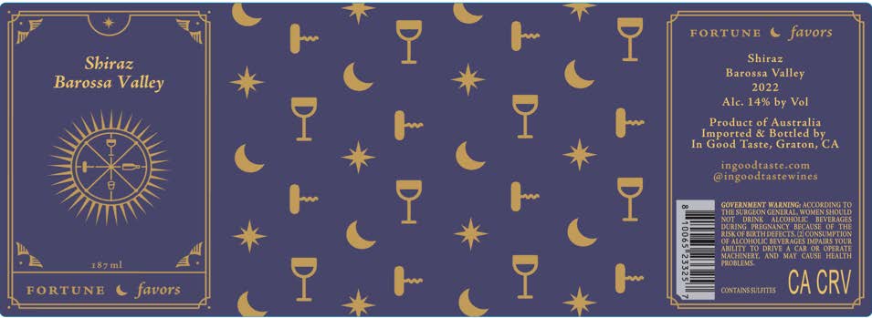 TABC label artwork for FORTUNE FAVORS SHIRAZ