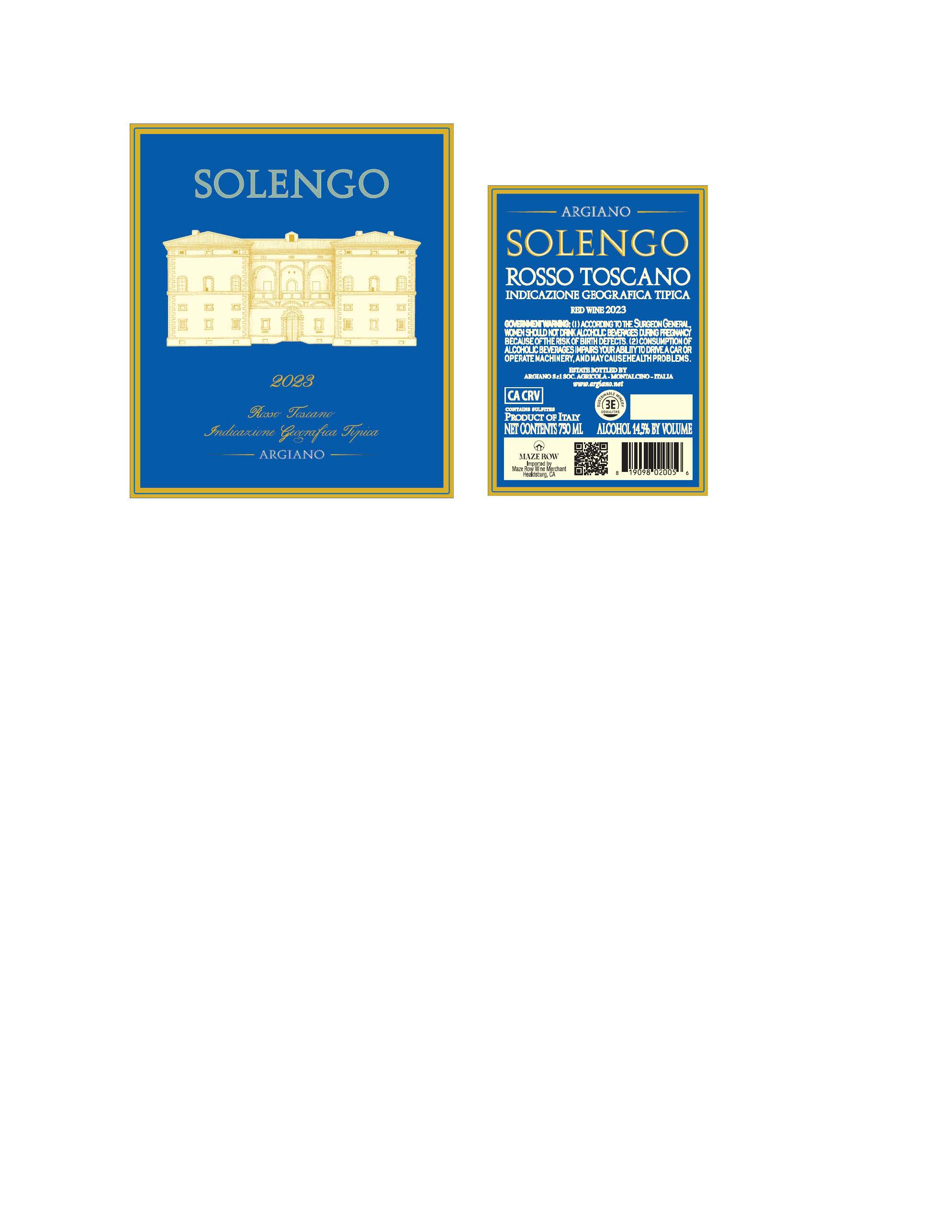 TABC label artwork for Argiano Solengo Rosso Toscano