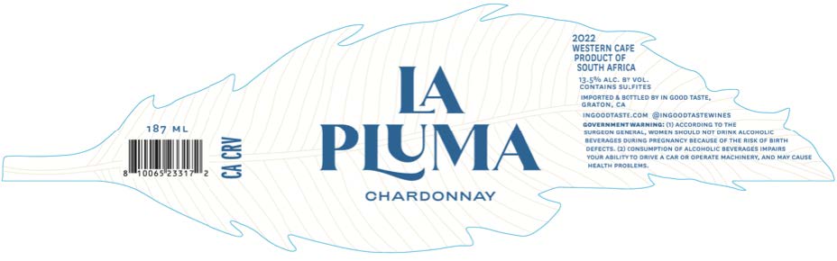 TABC label artwork for LA PLUMA CHARDONNAY