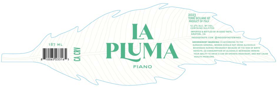 TABC label artwork for LA PLUMA FIANO
