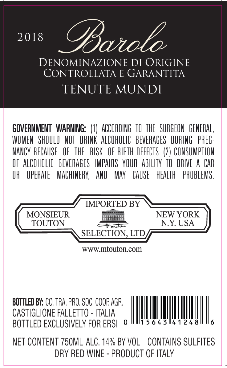 TABC label artwork for Tenute Mundi