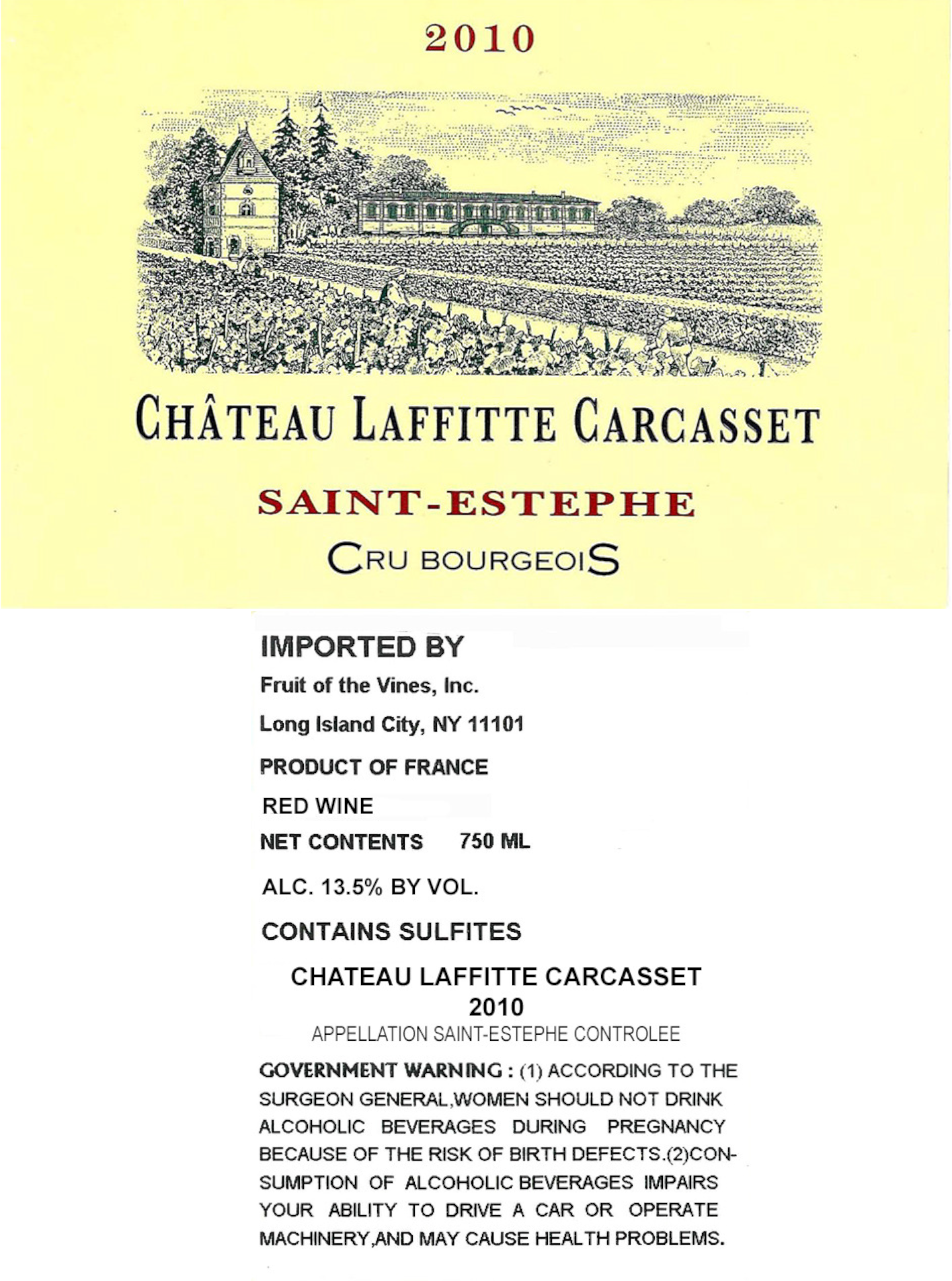 TABC label artwork for Chateau Lafitte Carcasset Saint Estephe