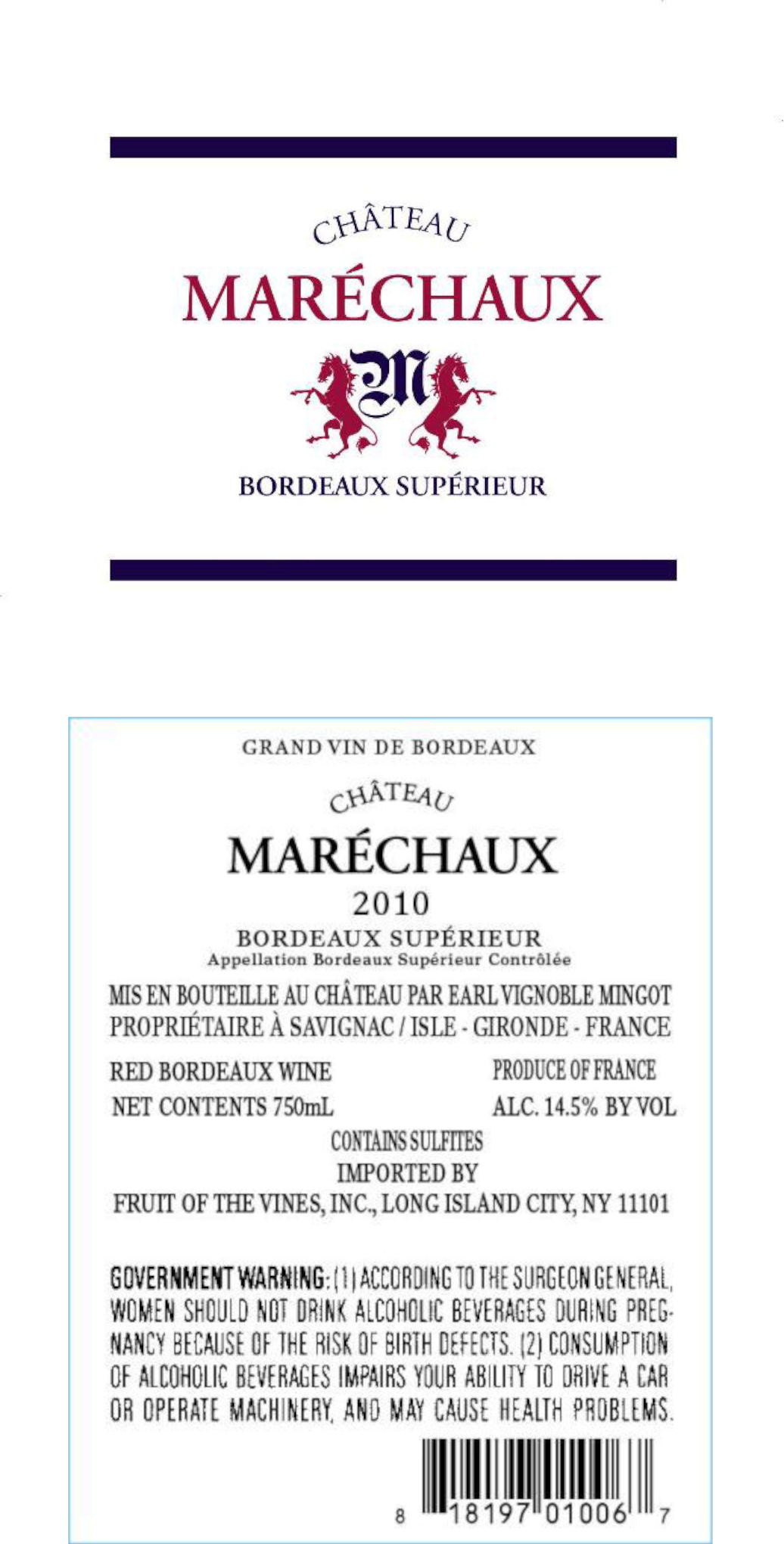 TABC label artwork for Chateau Marechaux Bordeaux Superieur