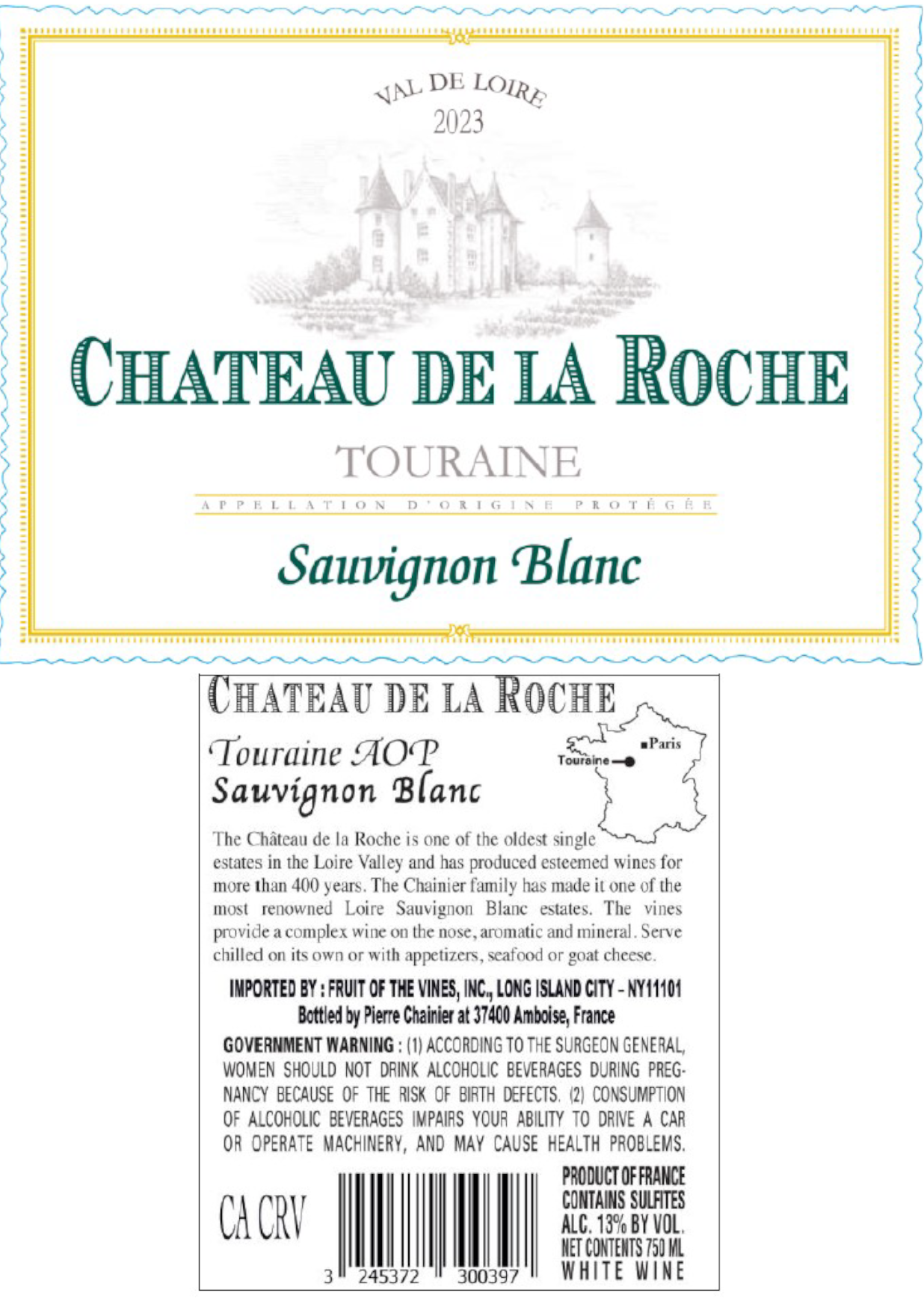 TABC label artwork for Chateau de la Roche Touraine White