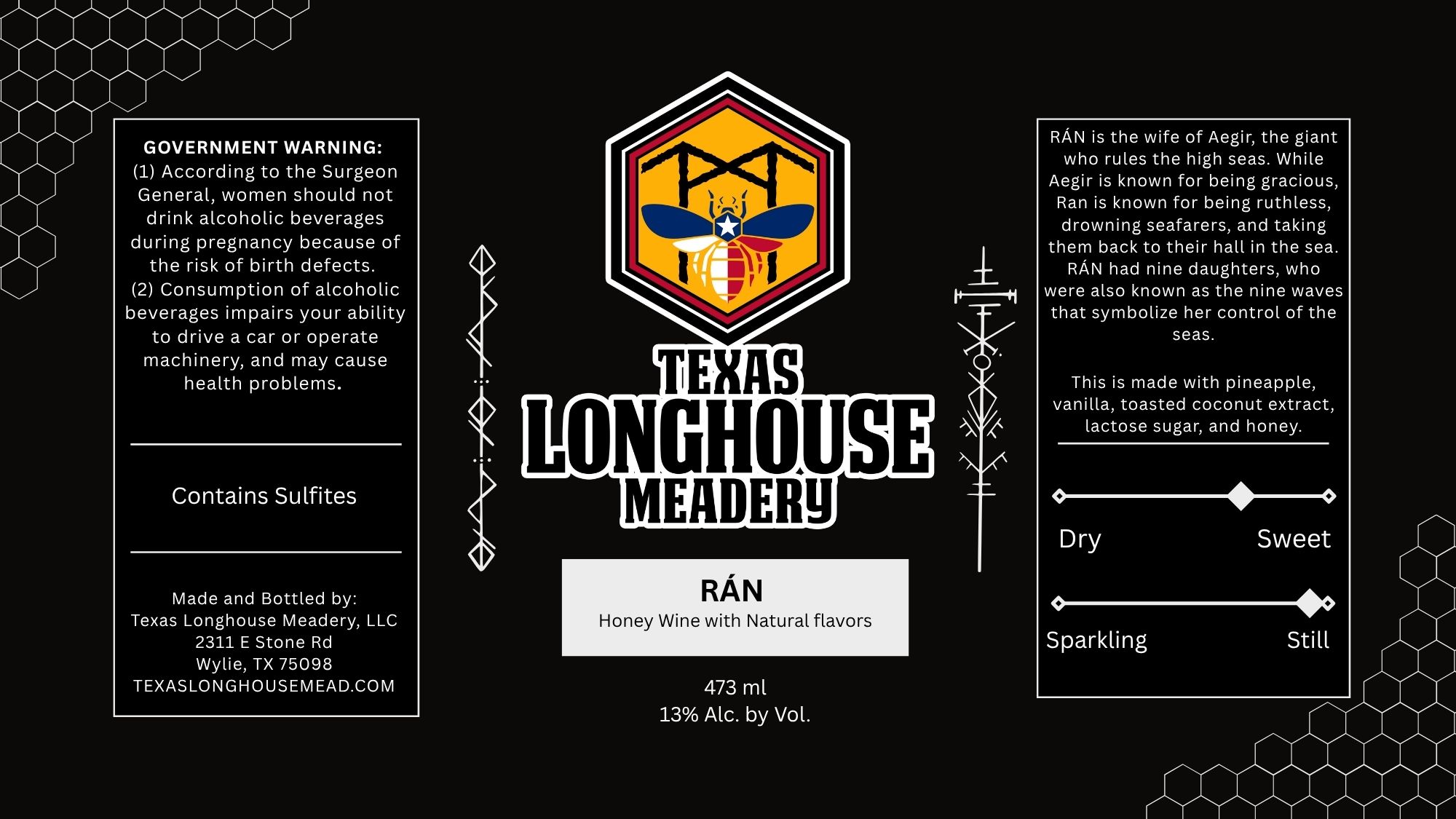 TABC label artwork for Texas Longhouse Meadery Ran