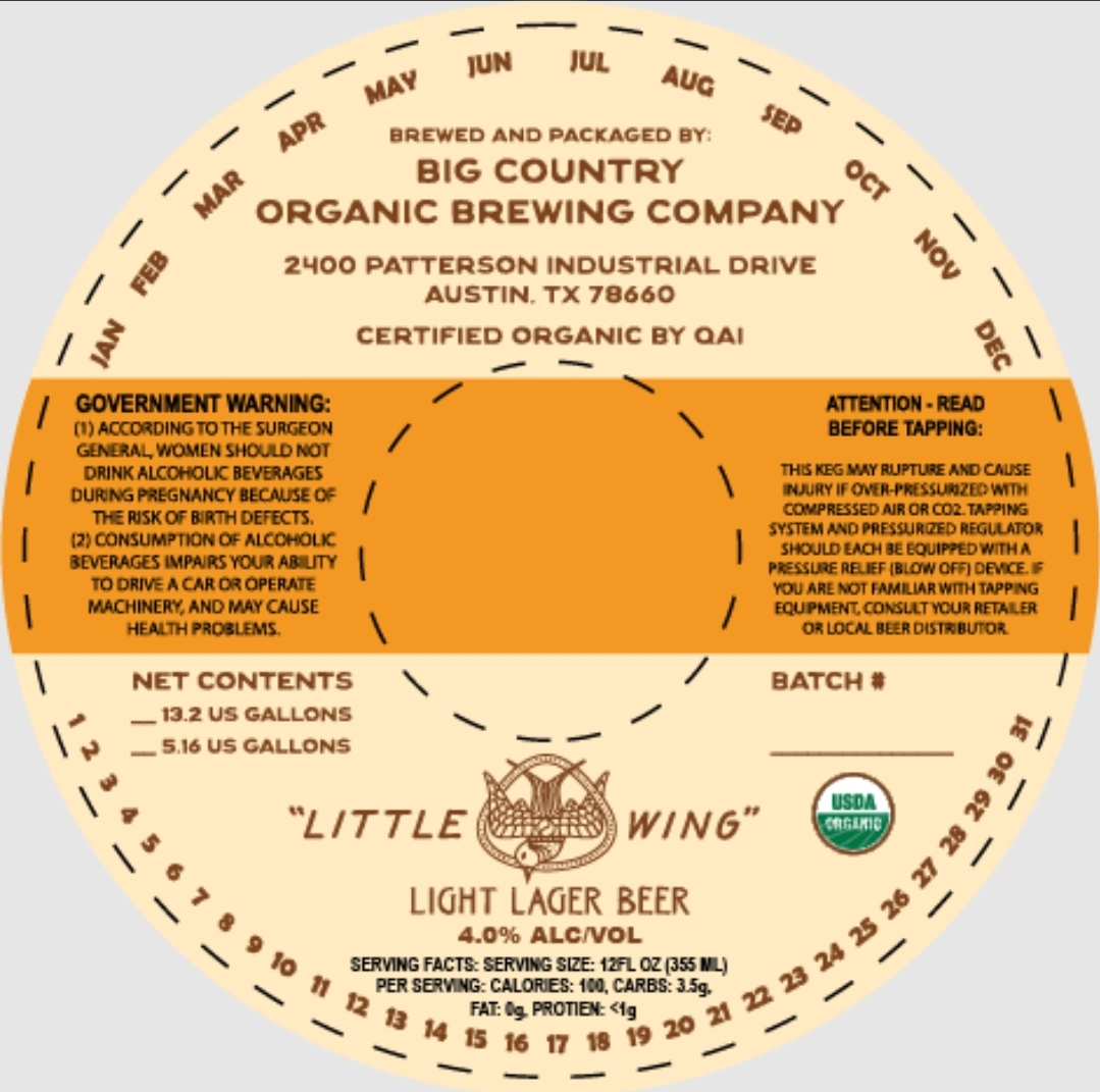 TABC label artwork for Little Wing Light Lager
