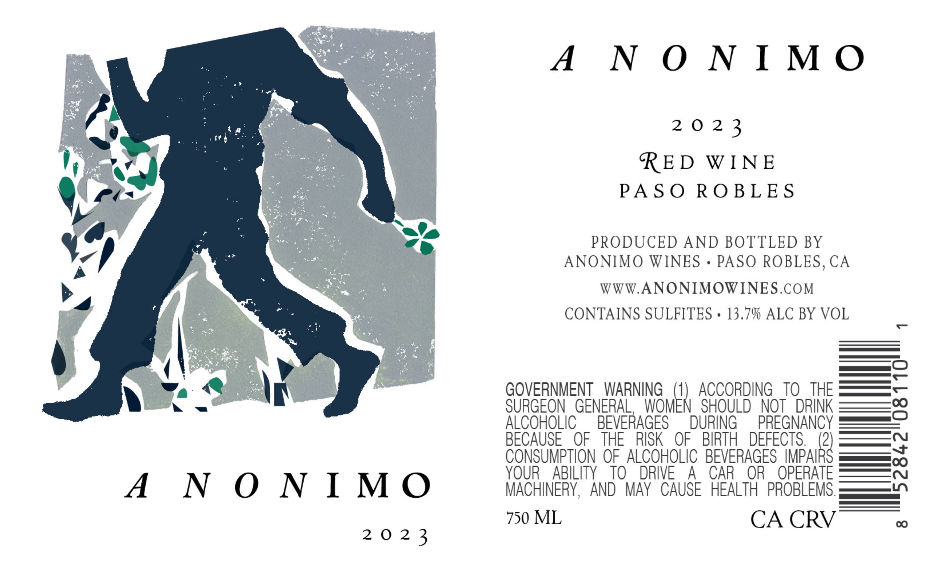 TABC label artwork for ANONIMO RED WINE PASO ROBLES