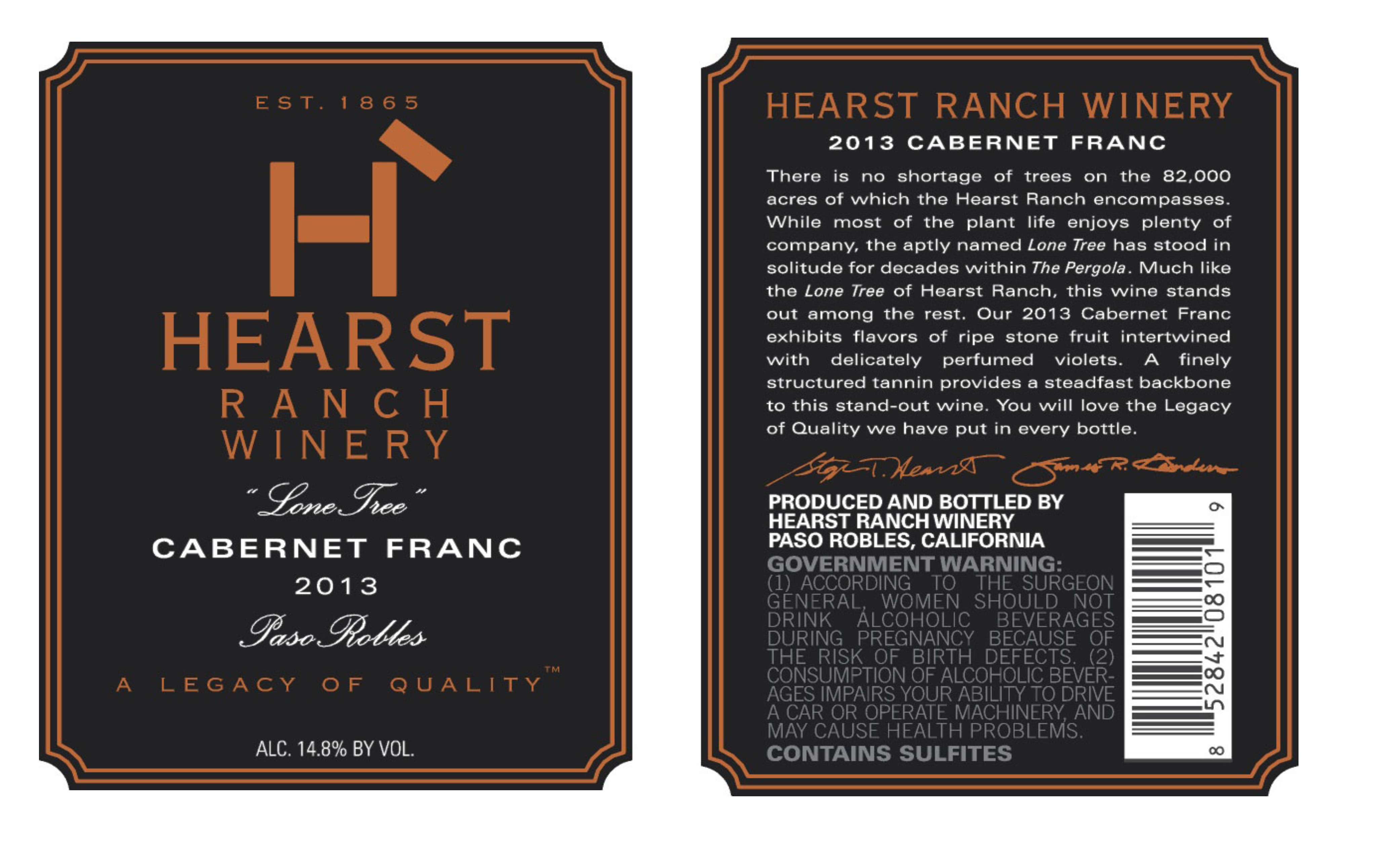 TABC label artwork for HEARST RANCH WINERY LONE TREE CAB FRANC PASO ROBLES