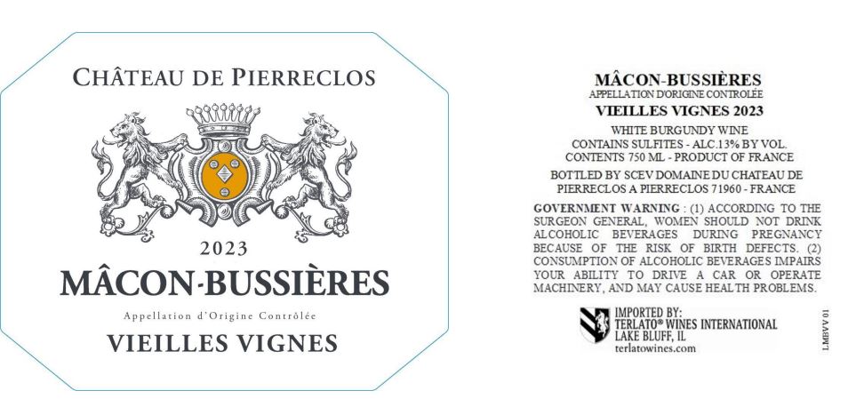 TABC label artwork for Chateau De Pierreclos Vieilles Vignes White Wine Macon-Bussieres