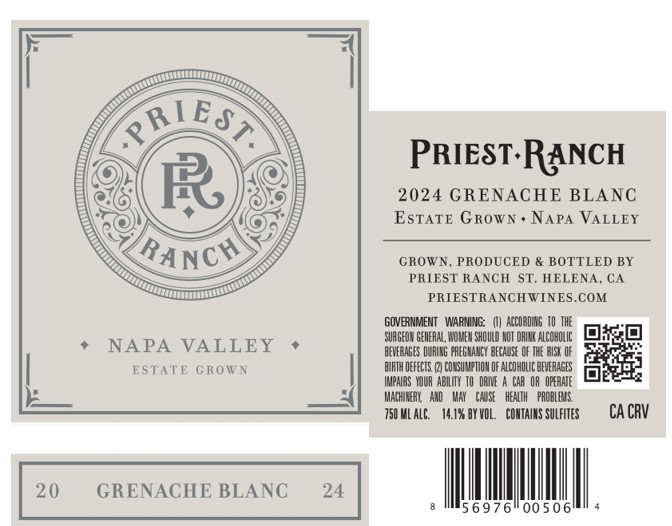 TABC label artwork for Priest Ranch Grenache Blanc Napa Valley