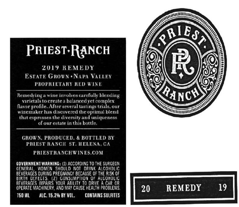 TABC label artwork for Priest Ranch Remedy Red Wine Napa Valley