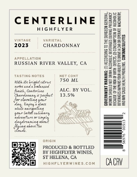 TABC label artwork for Highflyer Centerline Chardonnay Russian River Valley