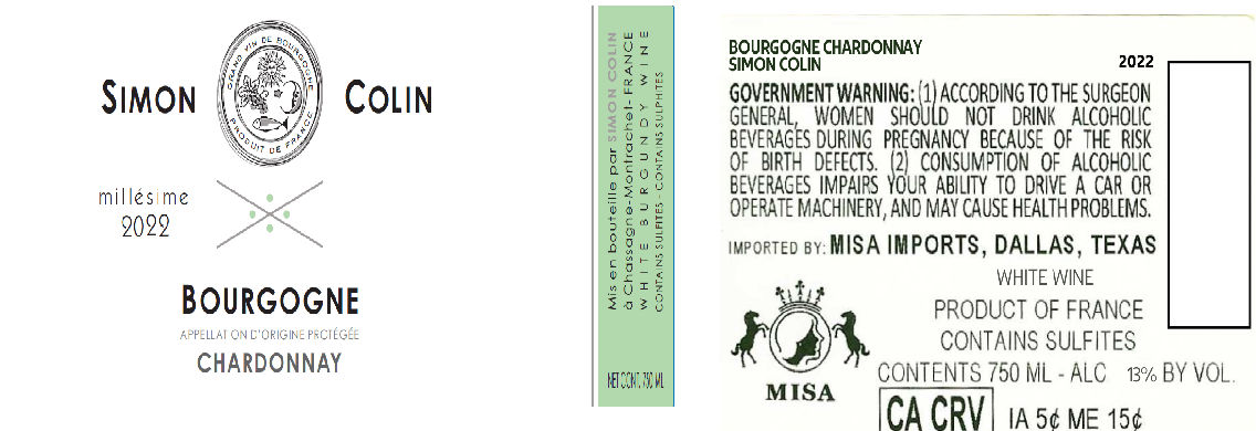 TABC label artwork for SIMON COLIN BOURGOGNE CHARDONNAY