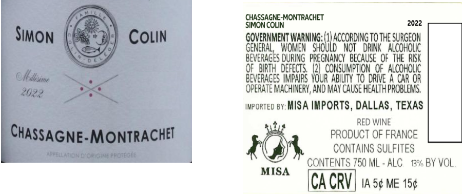 TABC label artwork for SIMON COLIN CHASSAGNE-MONTRACHET RED