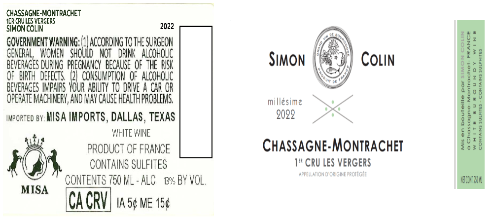 TABC label artwork for SIMON COLIN LES VERGERS