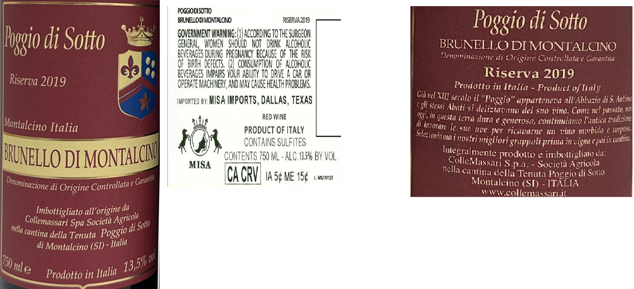 TABC label artwork for POGGIO DI SOTTO RISERVA