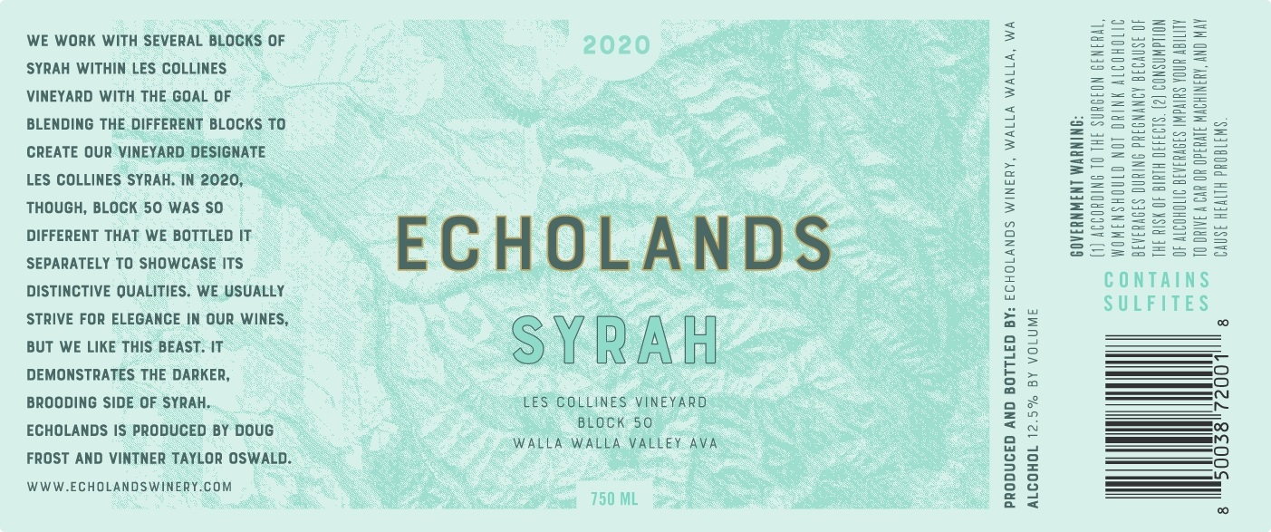 TABC label artwork for Echolands Syrah Les Collines