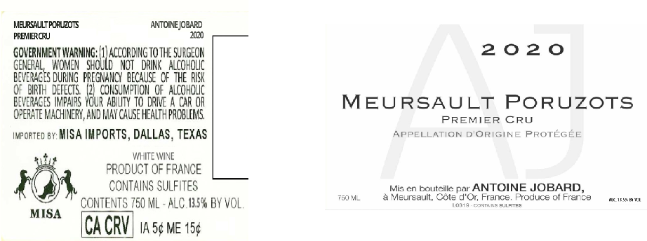 TABC label artwork for ANTOINE JOBARD MEURSAULT PORUZOTS PREMIER CRU