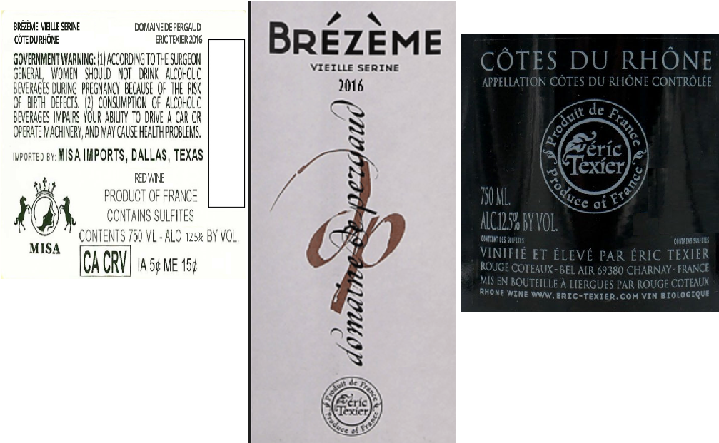 TABC label artwork for DOMAINE DE PERGAUD ERIC TEXIER BREZEME VIEILLE SERINE