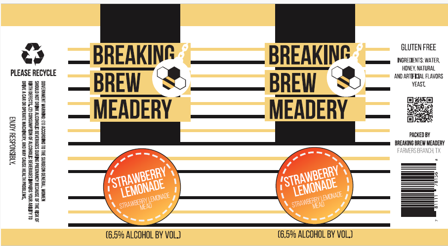 TABC label artwork for Breaking Brew Meadery Strawberry Lemonade Mead