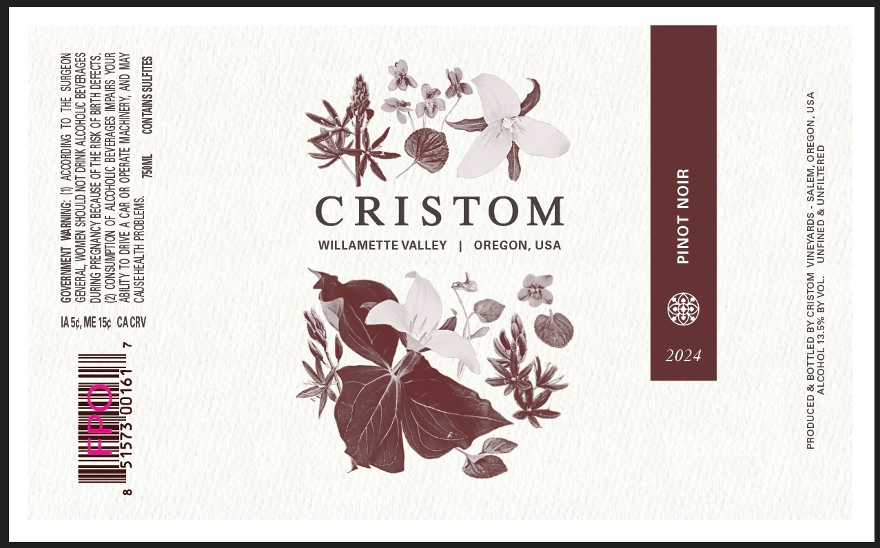 TABC label artwork for Willamette Valley Pinot Noir