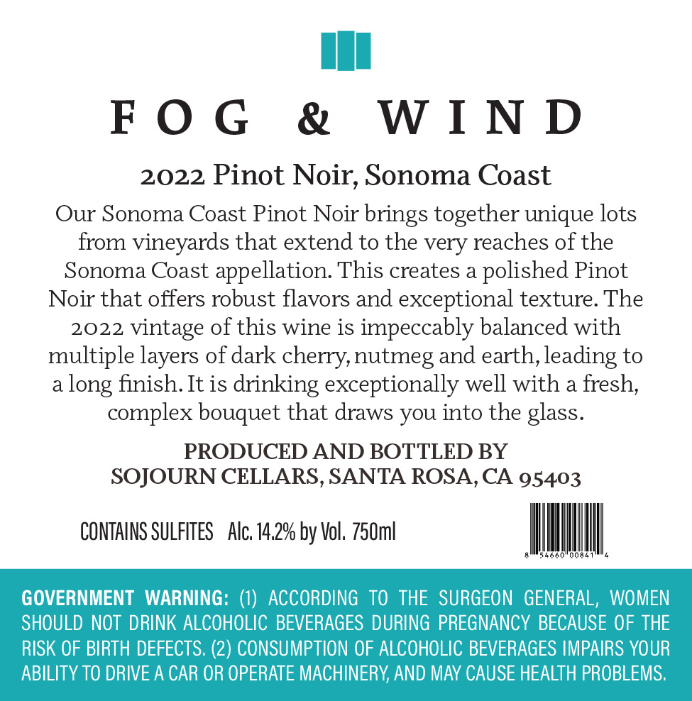 TABC label artwork for FOG & WIND PINOT NOIR SONOMA COAST
