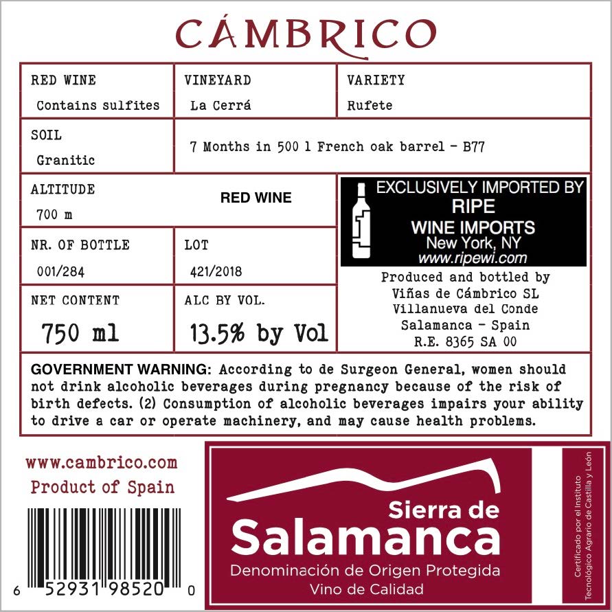 TABC label artwork for Cambrico Miranda Rufete Salamanca