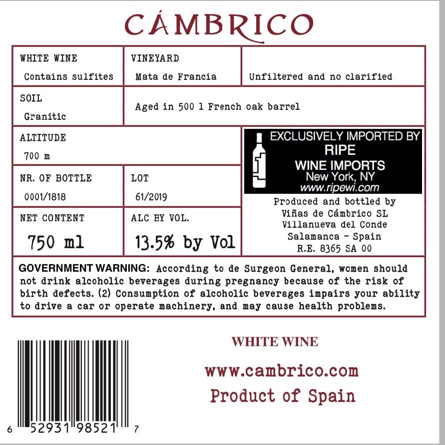 TABC label artwork for Cambrico Granito Blanco Salamanca