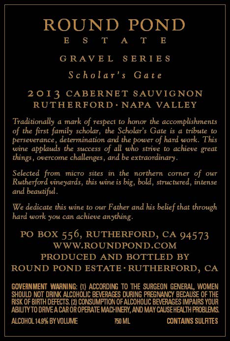 TABC label artwork for Round Pond Estate Gravel Series Scholar's Gate Cabernet Sauvignon 0378