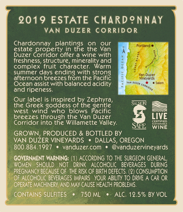 TABC label artwork for Van Duzer Estate Chardonnay