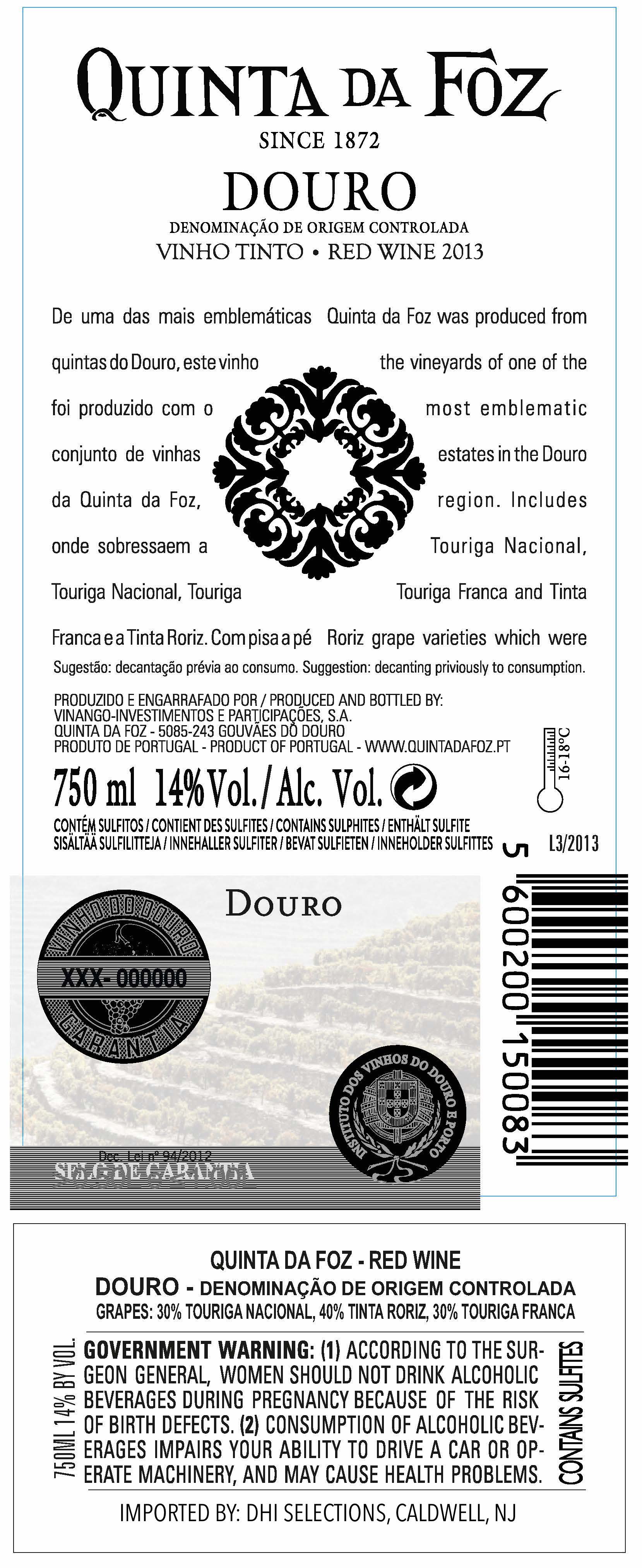 TABC label artwork for Quinta Da Foz Douro Red