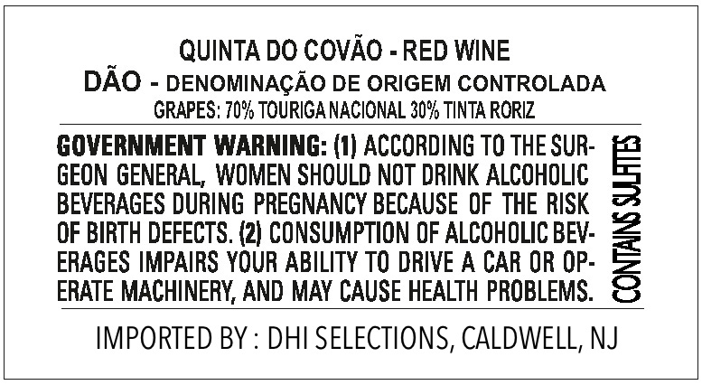 TABC label artwork for Quinta do Covao Dao Red